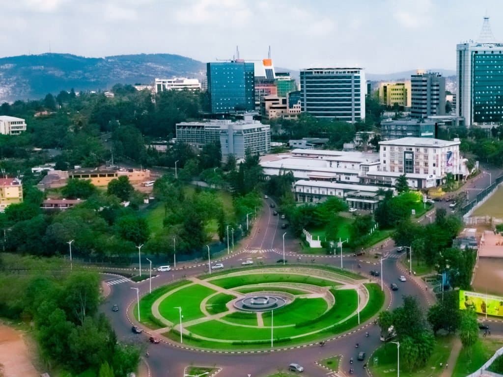 Kigali cityscape showing the city's architecture and hillsides